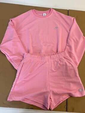 ALO Long-Sleeve Pink Sweatshirt & Shorts Set — Size S